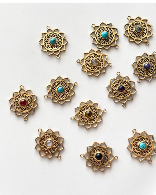 Ornate Floral Brass Connector with Stone – Assorted