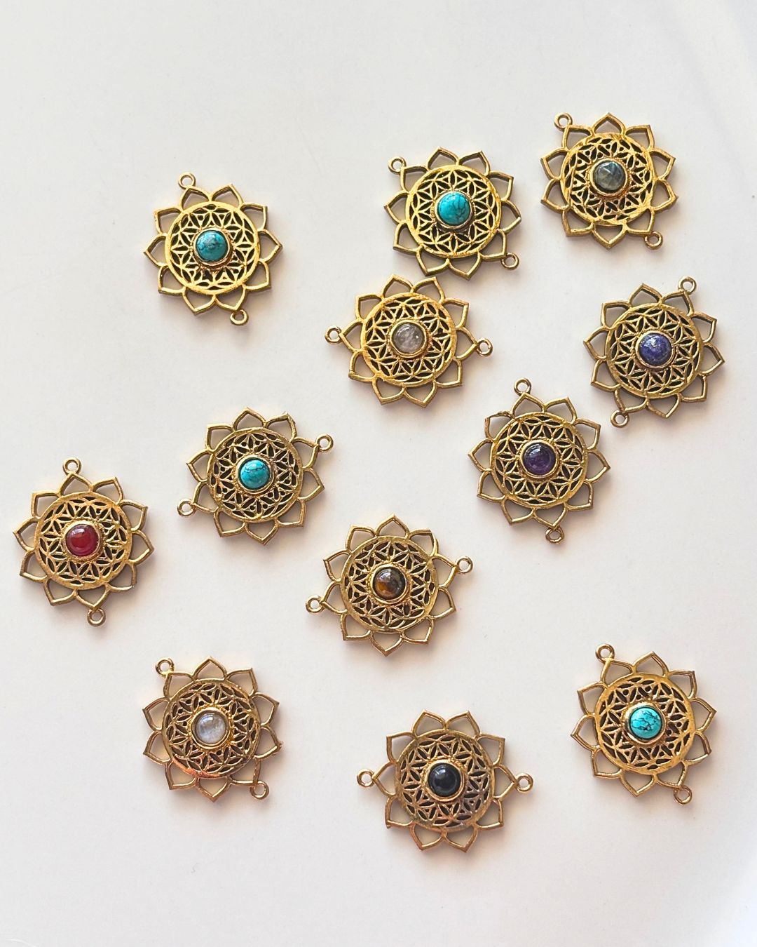 Ornate Floral Brass Connector with Stone – Assorted - Image 5
