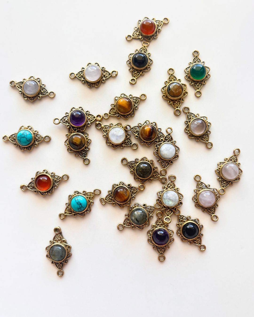 Ornate Oval Brass Connector with Stone – Assorted - Image 2
