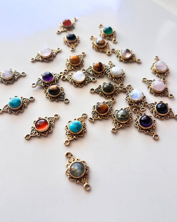 Ornate Oval Brass Connector with Stone – Assorted