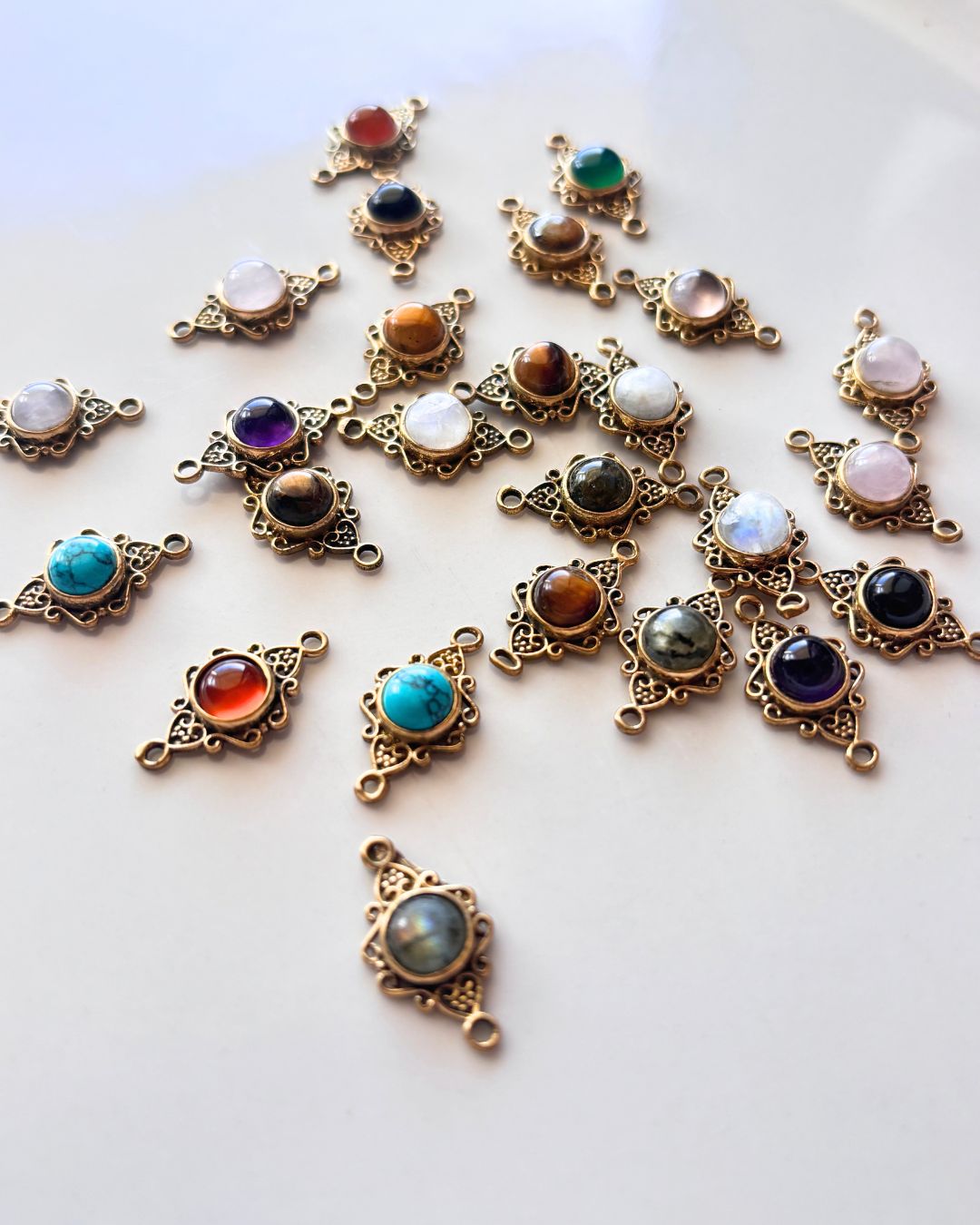Ornate Oval Brass Connector with Stone – Assorted