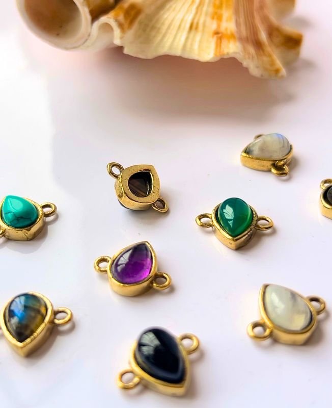 Teardrop Brass Connector with Stone – Assorted - Image 2