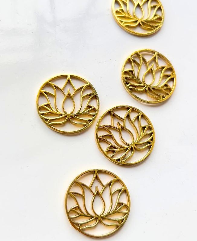 Lotus Flower Open Frame Brass Charm - Image 3